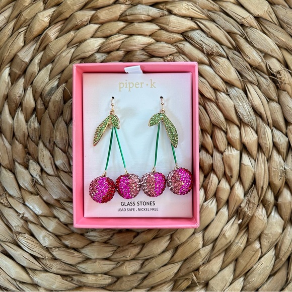 NIB Cherry Crystal Encrusted Earrings - Picture 1 of 5